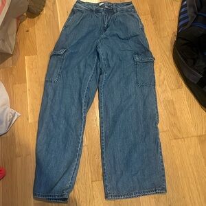 Dark Wash Denim Cargo Jeans